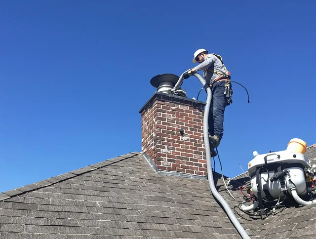 Dedicated North Ridgeville Chimney Sweep team member cleaning a chimney in North Ridgeville, OH