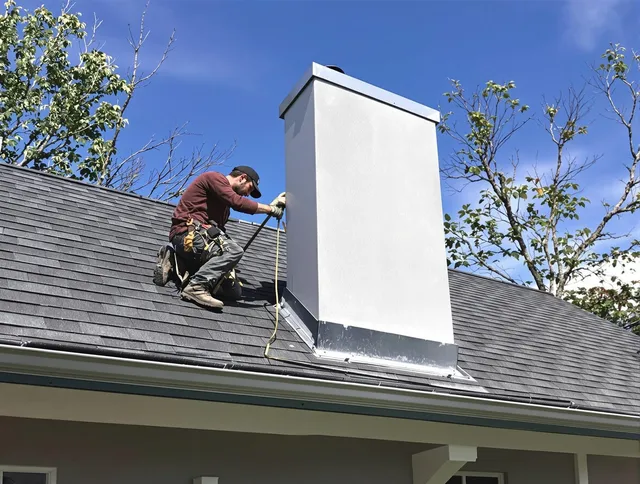North Ridgeville Chimney Sweep team member finishing chimney construction in North Ridgeville, OH