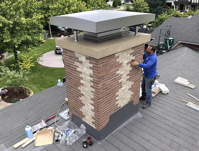 North Ridgeville Chimney Sweep team working on a custom chimney remodel in North Ridgeville, OH
