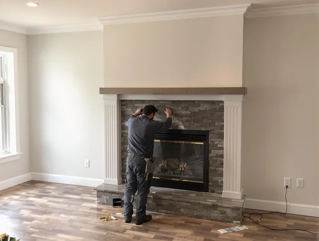 North Ridgeville Chimney Sweep finishing a custom fireplace install in North Ridgeville, OH